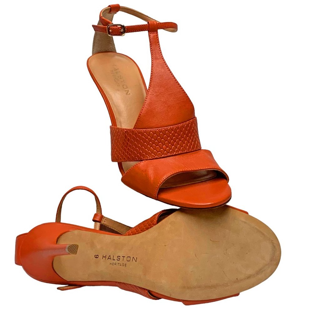Halston Heritage Connie Dark Coral Leather Sandal Heels‎  NWOB - Picture 9 of 10